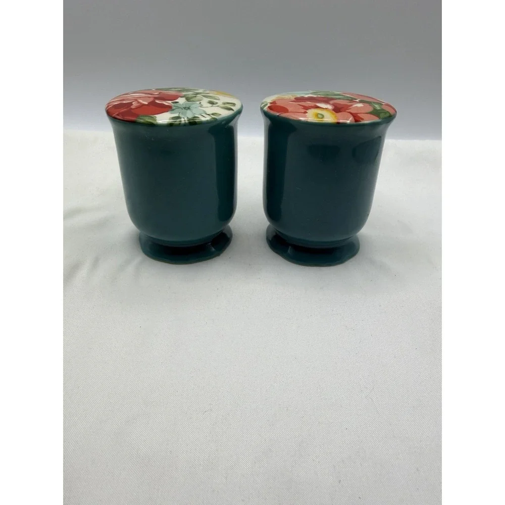 Pioneer Woman Teal Vintage Floral Salt And Pepper Shakers